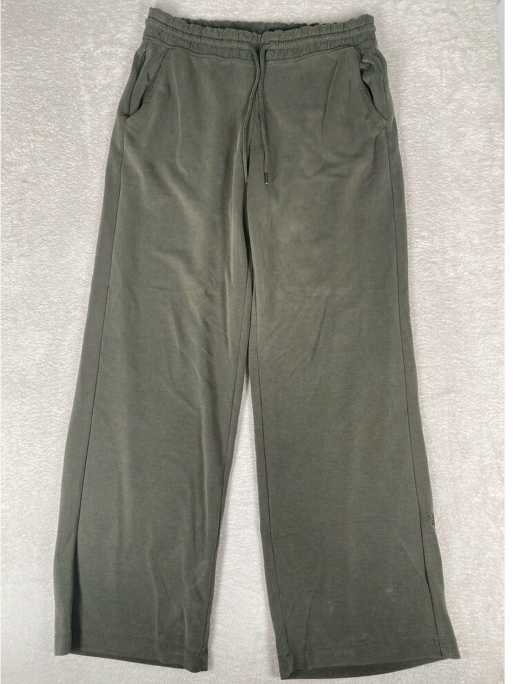 Athleta Seasoft Mid Rise Straight Pants Womens Medium Green Wide Leg